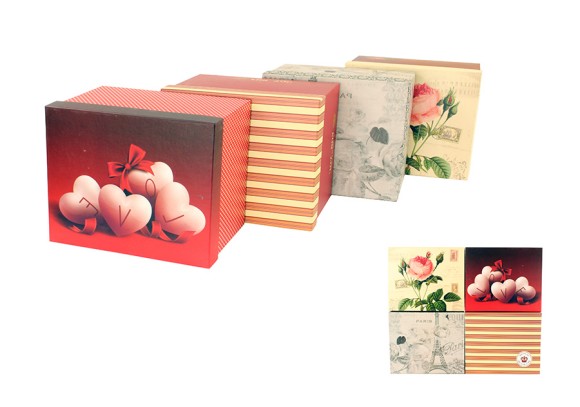 Коробка для подарков прямоуг №10 Париж+Love+Роза+Полоски L30см W25см H17см