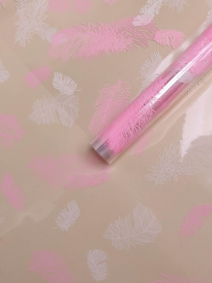 Пленка прозрачная с рисунком Пёрышки Розовая 60см*8м