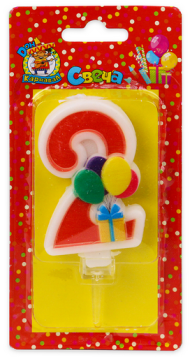 Свеча Цифра 2 Веселый праздник красная 5916