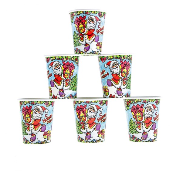 Стакан бумажный С Новым годом! Дед мороз 225мл*6шт Арт-328216