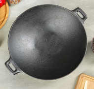 Сковорода Wok 30см чугунная Доляна Восток стеклянная крышка Арт-755150