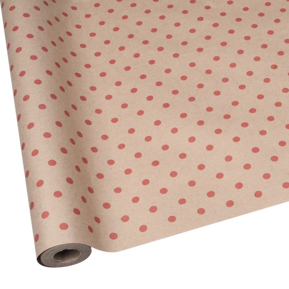 Бумага крафт Горох красный на коричневом 70см 8,5м
