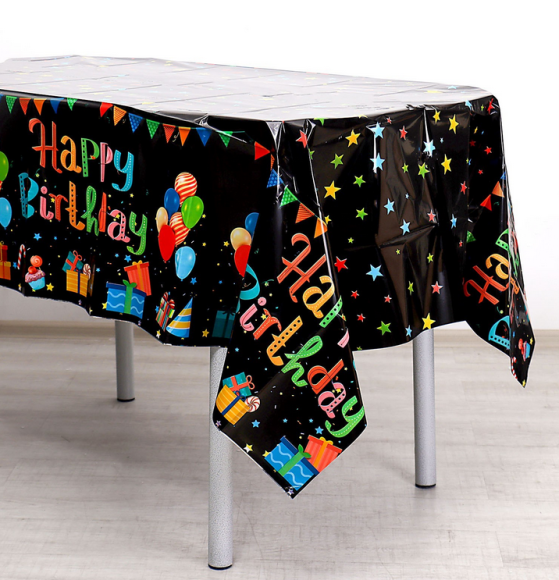 Скатерть одноразовая С днём рождения Чёрная 137*180см Арт-9213124