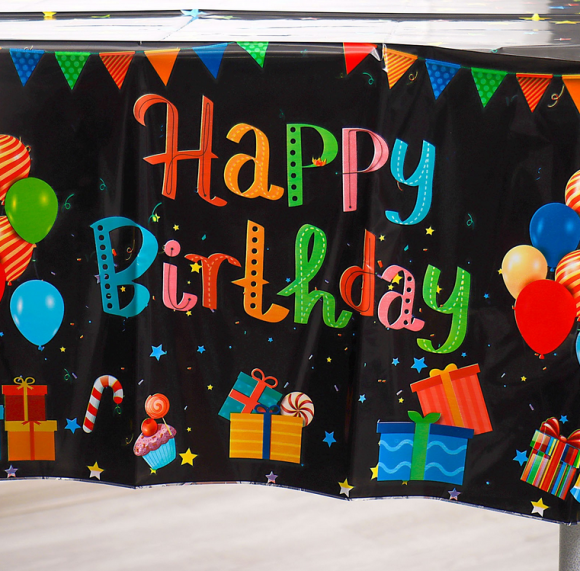 Скатерть одноразовая С днём рождения Чёрная 137*180см Арт-9213124