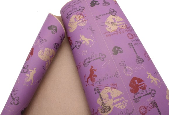 Бумага крафт Купидон сиреневый/красный/черный на коричневом 700мм