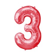 Шар ЦИФРА фольгированный № 3 16"41см Красный