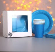 Набор бумажной посуды Небесный голубой 6 персон + 1 скатерть Арт-4754188