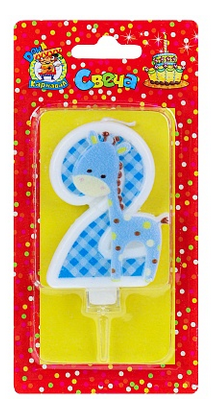 Свеча Цифра 2 Жирафик синий С-8306