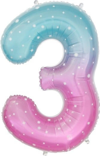 Шар ЦИФРА фольгированный № 3 34"86см Розовый Нежные искры градиент