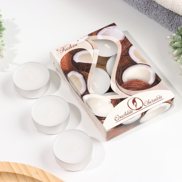 Свеча гильза Ароматизир Кокос Набор 6шт*12гр