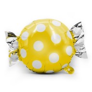 Шар фольгированный 24/61см Конфета белые точки желтый