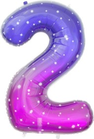 Шар ЦИФРА фольгированный № 2 34"86см Сиреневый Сияющий космос градиент