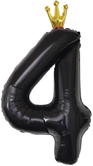 Шар ЦИФРА фольгированный № 4 40"102см Чёрный с короной