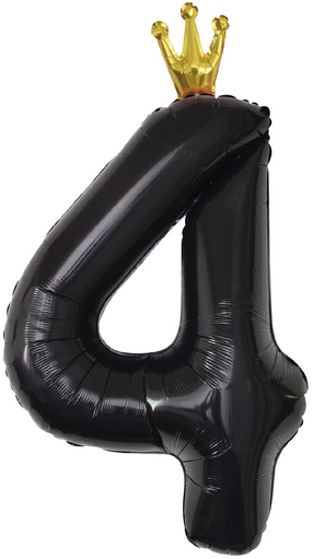 Шар ЦИФРА фольгированный № 4 40"102см Чёрный с короной