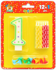 Свеча Цифра 1 с Цветным узором + набор 12шт С-0423