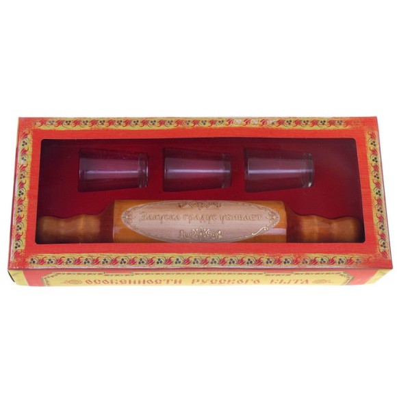 Скалка с рюмками Закуска градус убивает, 30*6см, дерево Арт-561992