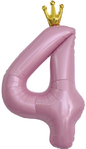 Шар ЦИФРА фольгированный № 4 40"102см Розовый с короной