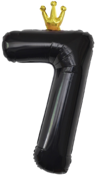 Шар ЦИФРА фольгированный № 7 40"102см Чёрный с короной