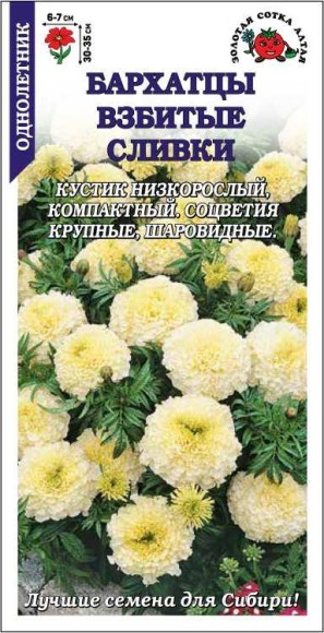 Цветы Бархатцы Взбитые Сливки ЦВ/П (СОТКА) 0,1гр однолетник белые прямостоячие 30-35см