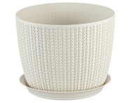 Горшок Вязание 155мм 1,9лит Белый Ротанг с поддоном М-3120 (М-пл)