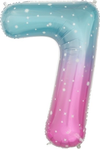 Шар ЦИФРА фольгированный № 7 34"86см Розовый Нежные искры градиент
