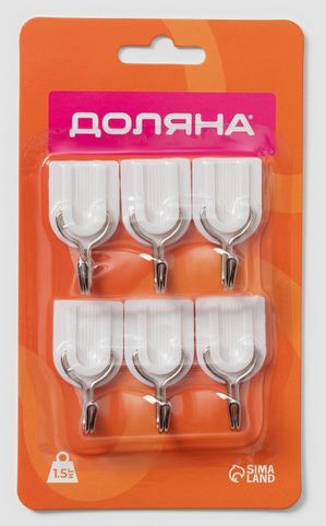 Крючки Набор самоклеящиеся Классика 6шт Белые Арт-2663712 Крючки Набор самоклеящиеся Классика 6шт Белые Арт-2663712