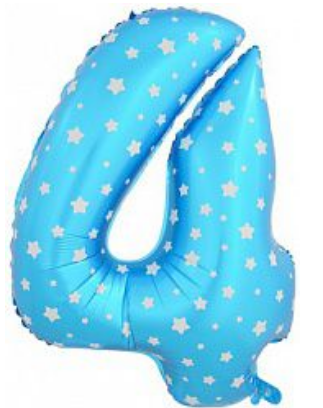 Шар ЦИФРА фольгированный № 4 40"102см Звёздочки голубой Шар ЦИФРА фольгированный № 4 40"102см Звёздочки голубой