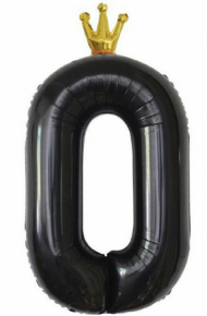 Шар ЦИФРА фольгированный № 0 40"102см Чёрный с короной