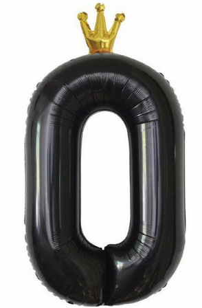 Шар ЦИФРА фольгированный № 0 40"102см Чёрный с короной