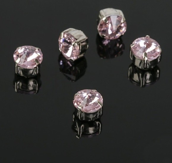 Стразы в цапах 6*6мм Розовые в Серебре (1уп/5шт) 2328325