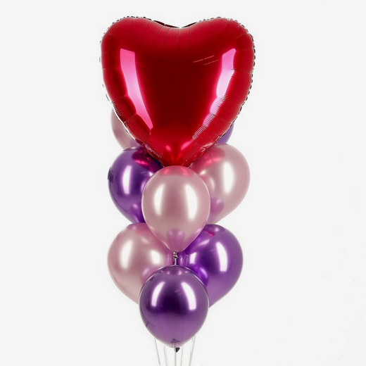 Фонтан из шаров Сердце фуксия 9шт латекс+фольга Арт-10660801 Фонтан из шаров Сердце фуксия 9шт латекс+фольга Арт-10660801