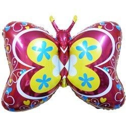 Шар фольгированный 32/81см Бабочка декор красный