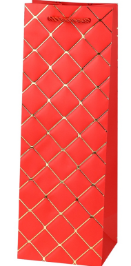 Сумочка пакет картон красная 120*350*100мм под бутылку Арт-4499