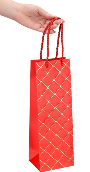 Сумочка пакет картон красная 120*350*100мм под бутылку Арт-4499 Сумочка пакет картон красная 120*350*100мм под бутылку Арт-4499