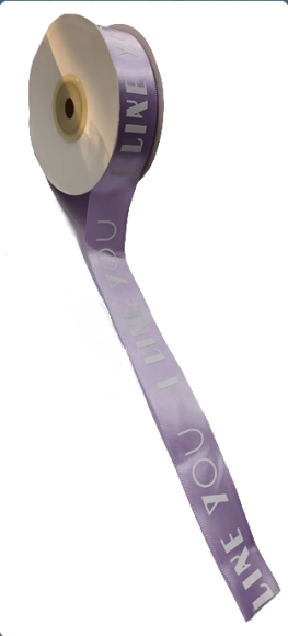 Лента Атласная с рисунком 25мм*25ярд I Like you Лиловая