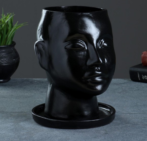 Кашпо Голова Чёрное 24*19см 4996127