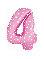 Шар ЦИФРА фольгированный № 4 40"102см Сердечки розовый