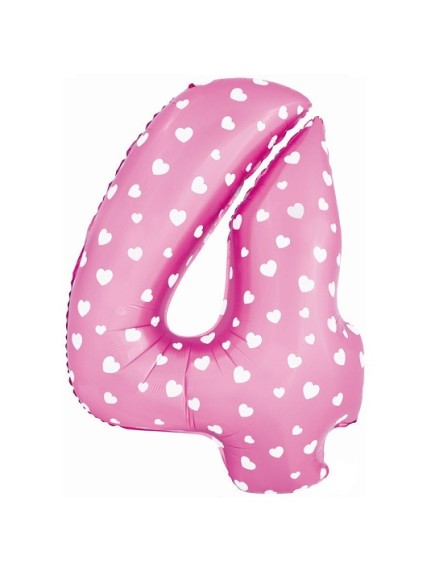 Шар ЦИФРА фольгированный № 4 40"102см Сердечки розовый Шар ЦИФРА фольгированный № 4 40"102см Сердечки розовый