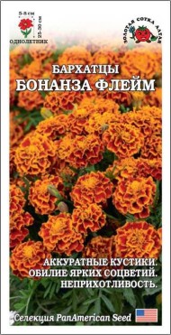 Цветы Бархатцы Бонанза Флейм ЦВ/П (СОТКА) 10шт однолетник отклоненные 25-30см