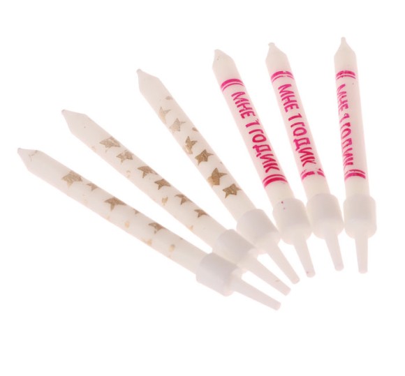 Свечи для торта Мне 1 годик Розовые и Золотые 6шт 2725316