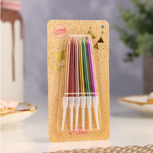 Свечи для торта Металлик 6шт Арт-7582971