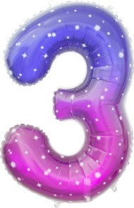 Шар ЦИФРА фольгированный № 3 34"86см Сиреневый Сияющий космос градиент