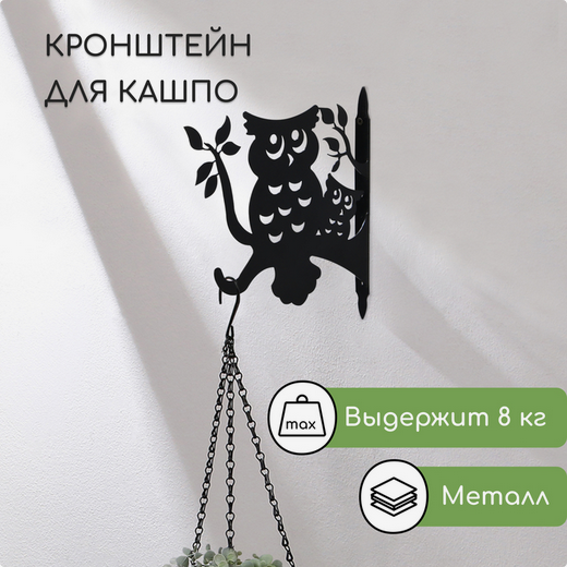 Крючок для подвесных кашпо настен металл Сова 25см Арт-4747344