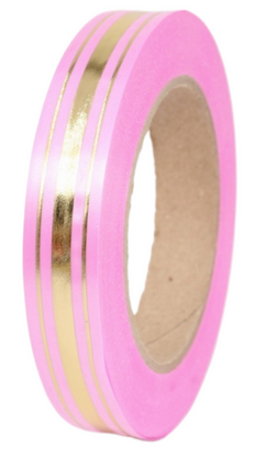 Лента Золот полоса Классика 2см*50ярд Ярко-Розовый РОССИЯ