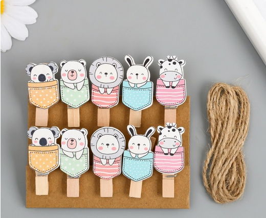 Прищепка Зверята в кармашках Арт-9917766 (1уп/10шт) ЦЕНА за ШТУКУ