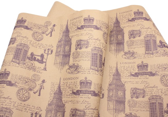 Бумага крафт Лондон фиолетовый на коричневом 70*9м