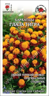 Цветы Бархатцы Глаза Тигра ЦВ/П (СОТКА) 0,2гр однолетник отклоненные 25-35см