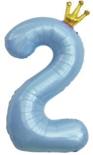 Шар ЦИФРА фольгированный № 2 40"102см Голубой с короной