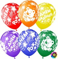 Шар латексный 12/30см пастель С Днем Рождения плюшевый мишка 1уп/25шт Арт 711455-25