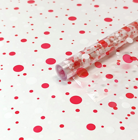 Пленка прозрачная с рисунком Конфетти Красно-Белая 70см/200гр